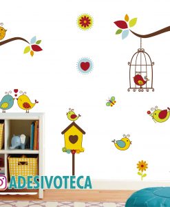 Adesivo Infantil Árvore Pássaros Retrô