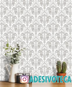Adesivo Papel de Parede  Damask Cinza Rustico