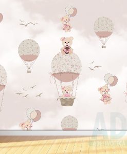 Adesivo Papel de Parede Infantil Baby Kids  Balões e Ursinho