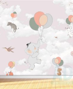 Adesivo Papel de Parede Infantil Baby Elefante, Balões .
