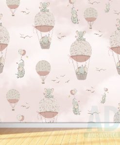 Adesivo Papel de Parede Infantil Baby Elefante, Balões Rosa 03