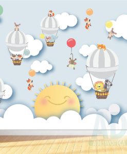 Adesivo Papel de Parede Infantil Baby Balões, Sol, Céu e Bichinhos