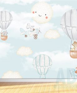 Adesivo Papel de Parede Infantil Baby Balões e Animaizinhos