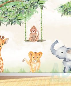 Adesivo Papel de Parede Infantil Baby Safari Floresta