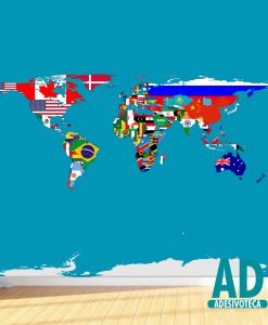 Adesivo Papel de Parede Mapa Mundi Bandeiras