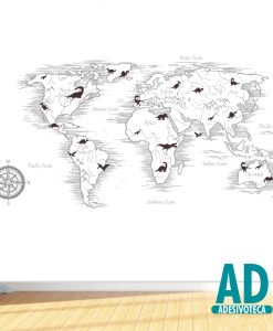 Adesivo Papel de Parede Mapa Mundi Dinos