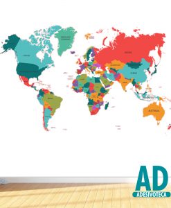 Adesivo Papel de Parede Mapa Mundi Inglês