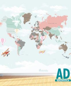 Adesivo Papel de Parede Mapa Mundi Retrô 02