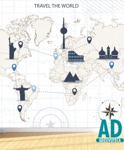Adesivo Papel de Parede Mapa Mundi Viagens 01