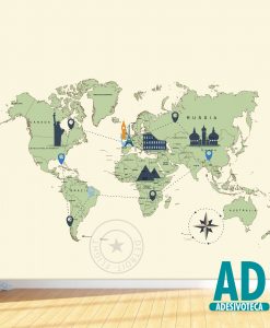 Adesivo Papel de Parede Mapa Mundi Viagens 02