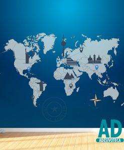 Adesivo Papel de Parede Mapa Mundi Viagens 04