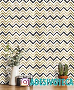 Adesivo Papel de Parede Chevron Ouro e Preto