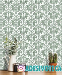 Adesivo Papel de Parede  Damask Verde Musgo Rustico