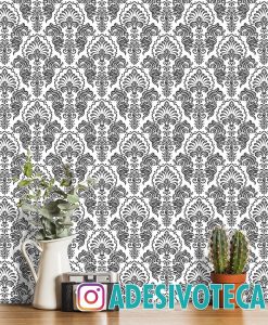 Adesivo Papel de Parede  Damask Preto Rustico